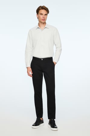  Erkek Siyah Pamuk Trend Düz Slim Fit Chino Pantolon