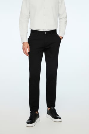  Erkek Siyah Pamuk Trend Düz Slim Fit Chino Pantolon