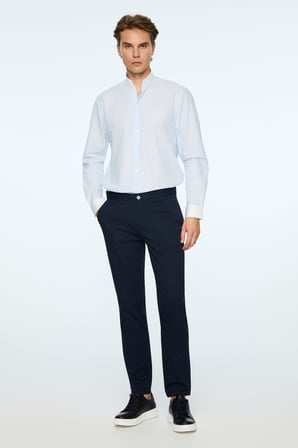  Erkek Lacivert Pamuk Trend Düz Slim Fit Chino Pantolon