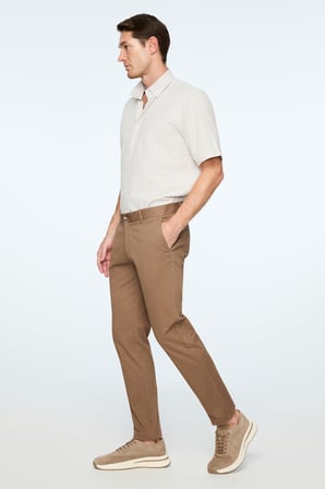  Erkek Vizon Pamuk Trend Düz Slim Fit Chino Pantolon