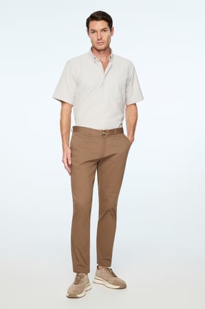  Erkek Vizon Pamuk Trend Düz Slim Fit Chino Pantolon