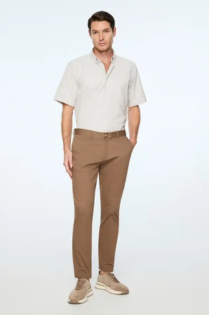  Erkek Vizon Pamuk Trend Düz Slim Fit Chino Pantolon