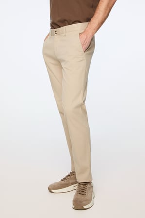  Erkek Bej Pamuk Trend Düz Slim Fit Chino Pantolon