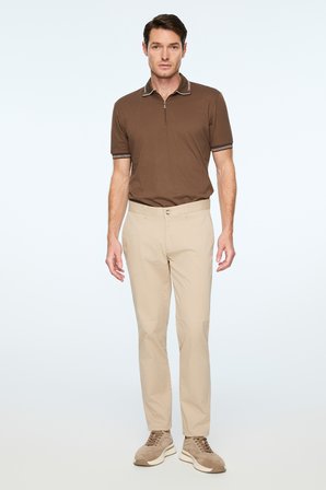  Erkek Bej Pamuk Trend Düz Slim Fit Chino Pantolon