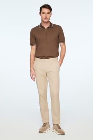  Erkek Bej Pamuk Trend Düz Slim Fit Chino Pantolon