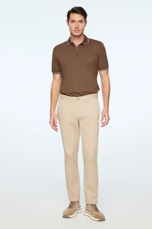  Erkek Bej Pamuk Trend Düz Slim Fit Chino Pantolon