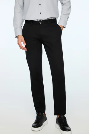  Erkek Siyah Pamuk Trend Düz Slim Fit Chino Pantolon