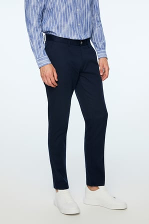  Erkek Lacivert Pamuk Trend Düz Slim Fit Chino Pantolon