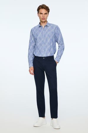  Erkek Lacivert Pamuk Trend Düz Slim Fit Chino Pantolon