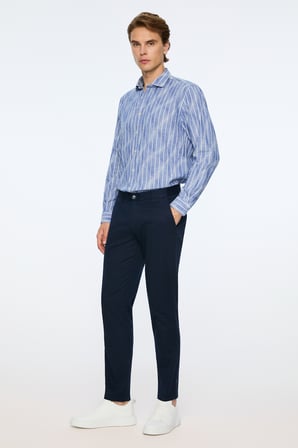  Erkek Lacivert Pamuk Trend Düz Slim Fit Chino Pantolon