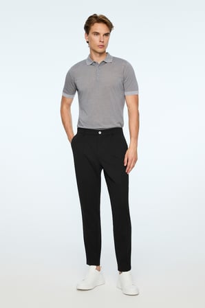  Erkek Siyah Rayon Trend Düz Slim Fit Pantolon