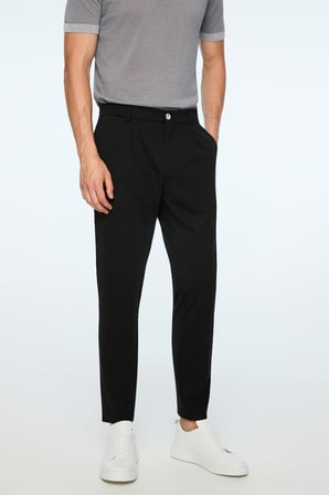  Erkek Siyah Rayon Trend Düz Slim Fit Pantolon