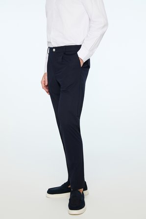  Erkek Lacivert Rayon Trend Düz Slim Fit Pantolon