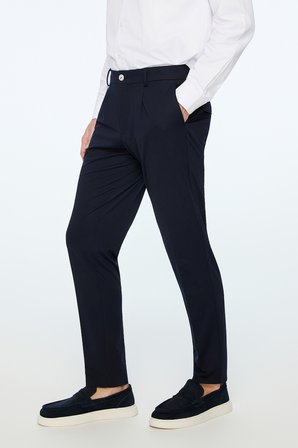  Erkek Lacivert Rayon Trend Düz Slim Fit Pantolon