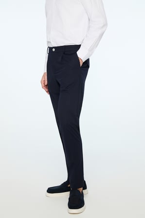  Erkek Lacivert Rayon Trend Düz Slim Fit Pantolon
