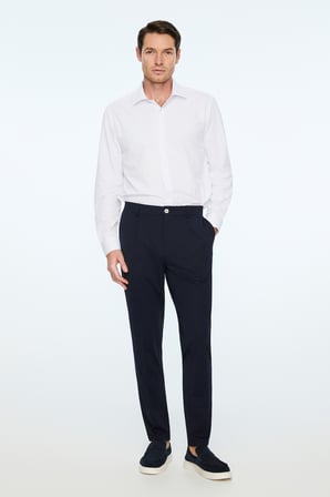  Erkek Lacivert Rayon Trend Düz Slim Fit Pantolon