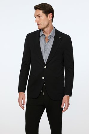  Erkek Siyah Rayon Trend Düz Slim Fit Mono Yaka Ceket