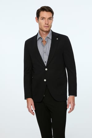  Erkek Siyah Rayon Trend Düz Slim Fit Mono Yaka Ceket