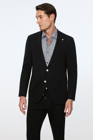  Erkek Siyah Rayon Trend Düz Slim Fit Mono Yaka Ceket