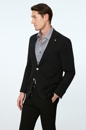  Erkek Siyah Rayon Trend Düz Slim Fit Mono Yaka Ceket