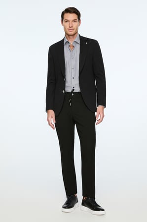  Erkek Siyah Rayon Trend Düz Slim Fit Mono Yaka Ceket