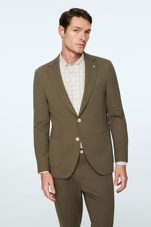  Erkek Yeşil Rayon Trend Düz Slim Fit Mono Yaka Ceket