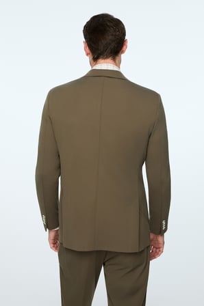  Erkek Yeşil Rayon Trend Düz Slim Fit Mono Yaka Ceket