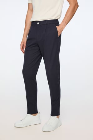  Erkek Lacivert Poliviskon Trend Düz Slim Fit Pantolon