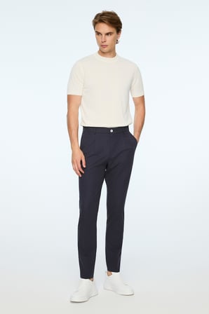  Erkek Lacivert Poliviskon Trend Düz Slim Fit Pantolon