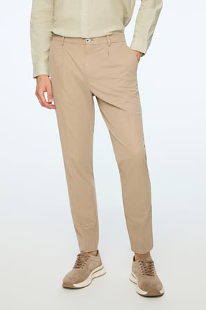  Erkek Bej Poliviskon Trend Düz Slim Fit Pantolon