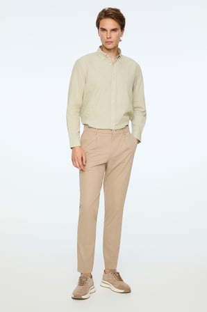  Erkek Bej Poliviskon Trend Düz Slim Fit Pantolon