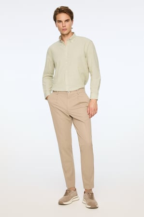  Erkek Bej Poliviskon Trend Düz Slim Fit Pantolon