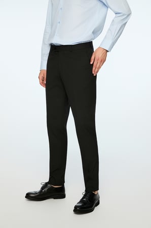  Erkek Siyah Poliviskon Basic Düz Slim Fit Pantolon