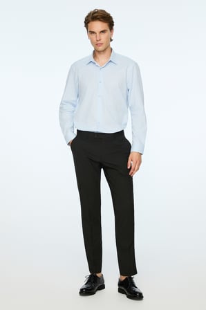  Erkek Siyah Poliviskon Basic Düz Slim Fit Pantolon