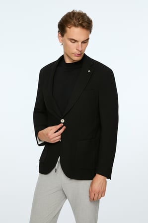  Erkek Siyah Poliviskon Trend Desenli Slim Fit Ceket