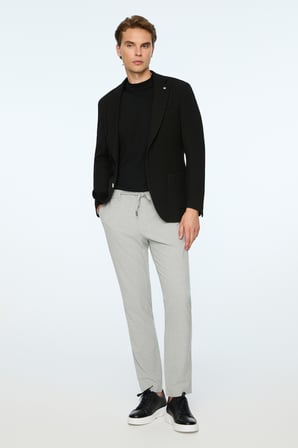  Erkek Siyah Poliviskon Trend Desenli Slim Fit Ceket