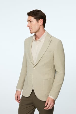  Erkek Bej Poliviskon Trend Desenli Slim Fit Ceket