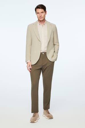  Erkek Bej Poliviskon Trend Desenli Slim Fit Ceket