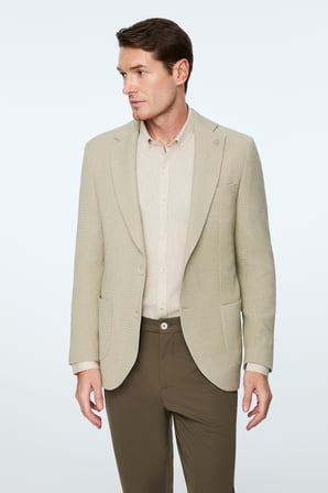  Erkek Bej Poliviskon Trend Desenli Slim Fit Ceket