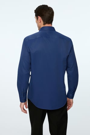  Erkek Lacivert Düz Slim Fit Sert Yaka Gömlek