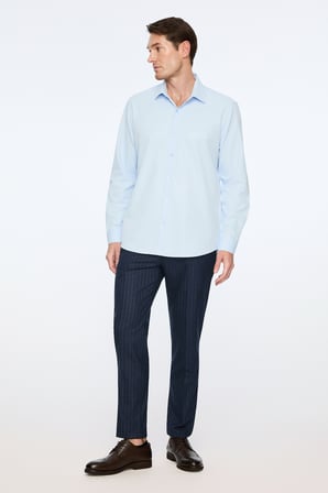  Erkek A. MAVİ Düz Slim Fit Sert Yaka Gömlek