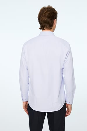  Erkek Lila Düz Slim Fit Sert Yaka Gömlek