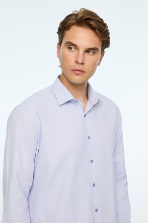  Erkek Lila Düz Slim Fit Sert Yaka Gömlek