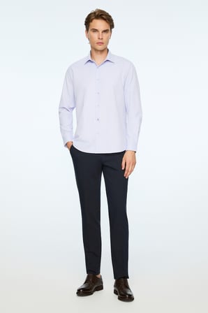  Erkek Lila Düz Slim Fit Sert Yaka Gömlek