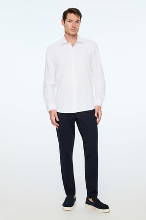  Erkek Beyaz Düz Slim Fit Sert Yaka Gömlek