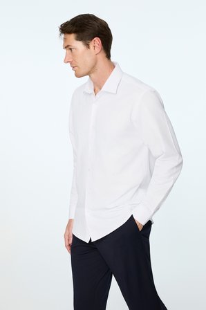  Erkek Beyaz Düz Slim Fit Sert Yaka Gömlek