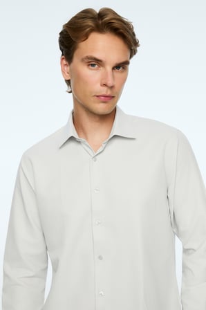  Erkek Taş Düz Slim Fit Sert Yaka Gömlek