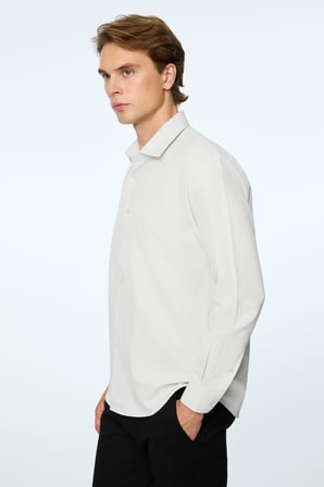  Erkek Taş Düz Slim Fit Sert Yaka Gömlek