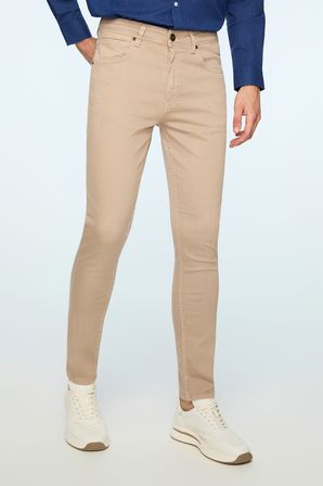  Erkek Bej Denim 5 Cep Slim Fit Jean Kot Pantolon