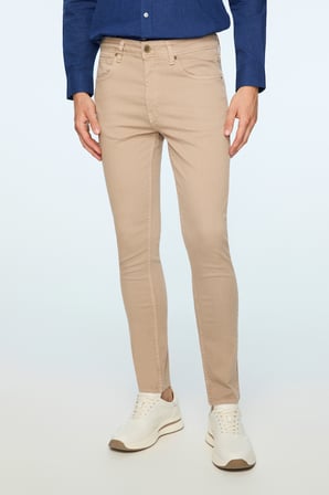  Erkek Bej Denim 5 Cep Slim Fit Jean Kot Pantolon